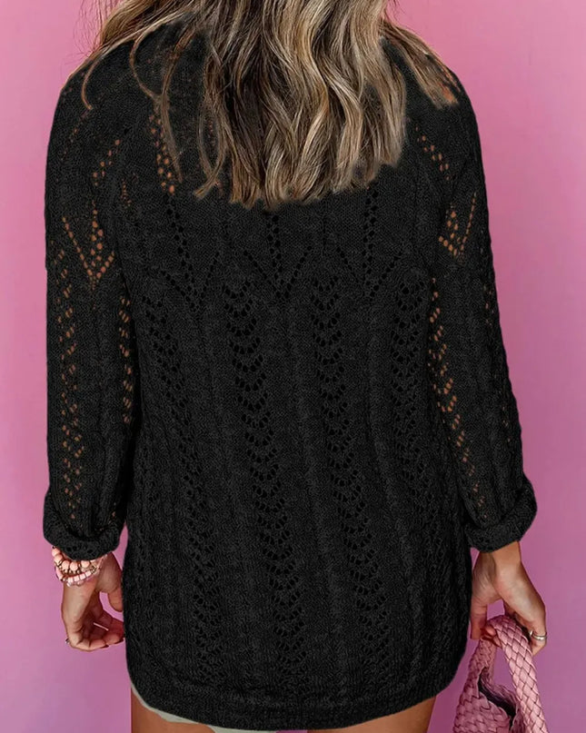 Openwork Open Front Long Sleeve Cardigan