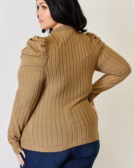 Basic Bae Full Size Ribbed Mock Neck Puff Sleeve T-Shirt