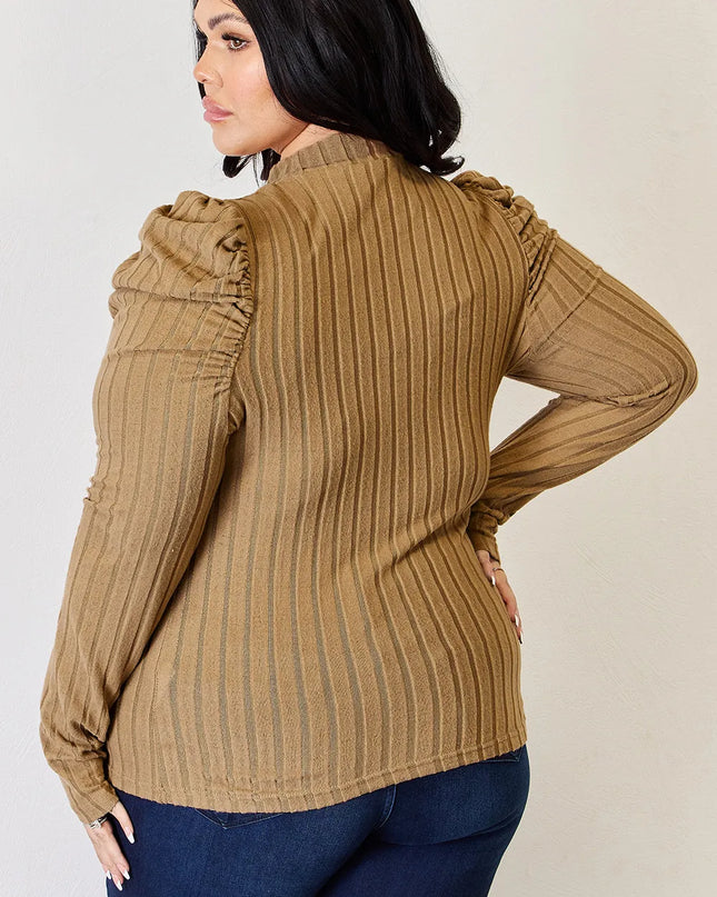 Basic Bae Full Size Ribbed Mock Neck Puff Sleeve T-Shirt