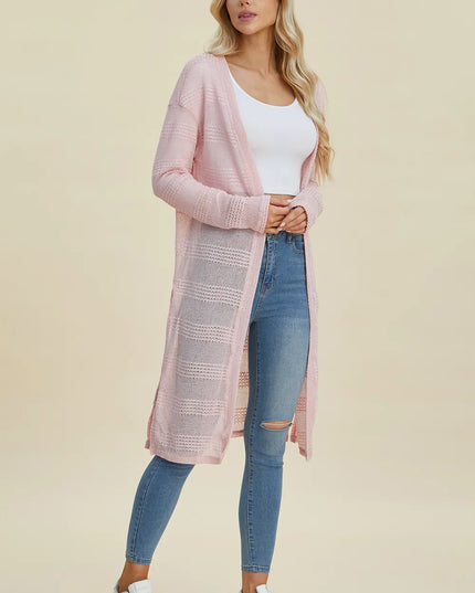 Double Take Full Size Open Front Longline Cardigan 