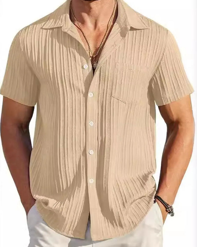 Men's Full Size Button Up Short Sleeve Shirt Plus Size Khaki