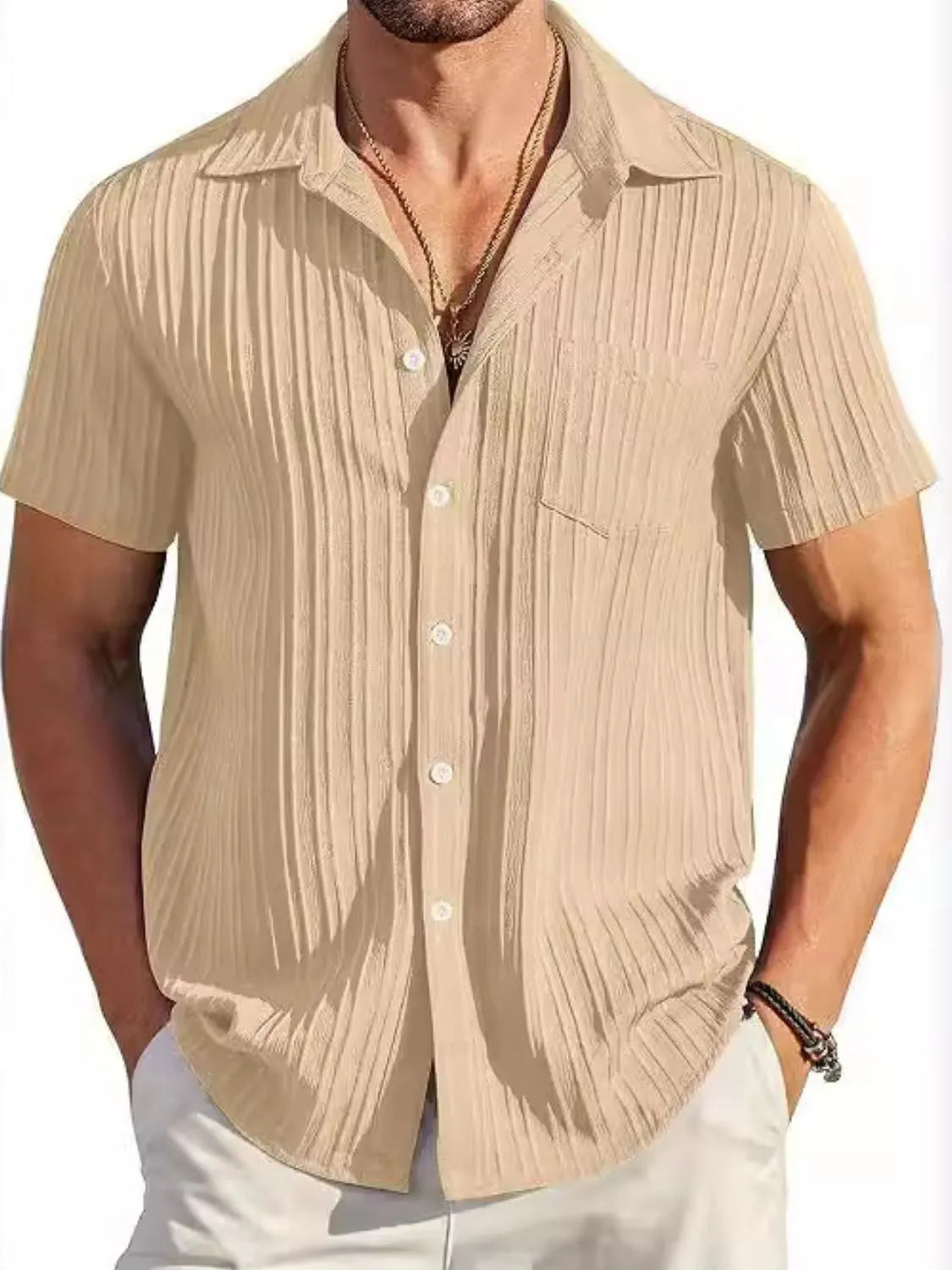 Men's Full Size Button Up Short Sleeve Shirt Plus Size Khaki