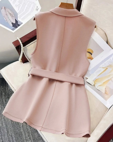 Tie Waist Lapel Collar Sleeveless Blazer