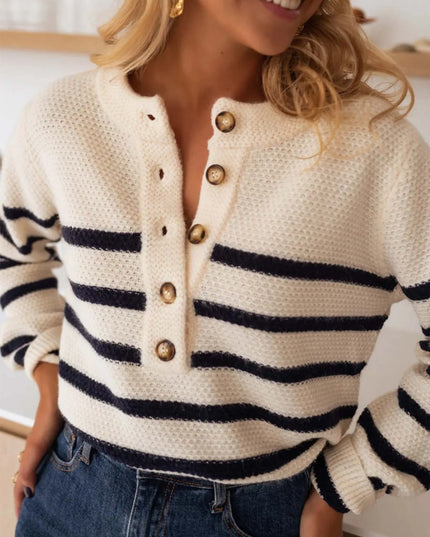 Striped Button-Front Sweater
