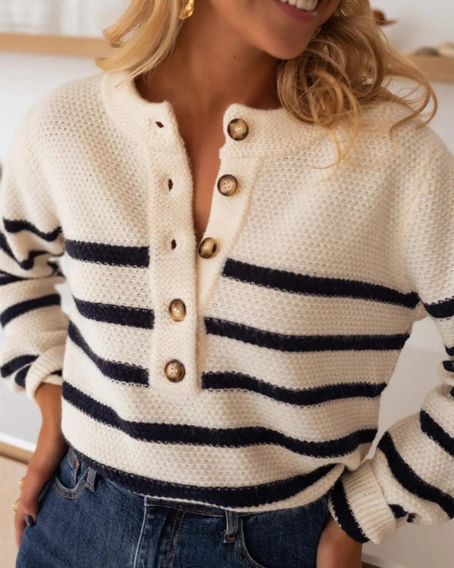 Striped Button-Front Sweater