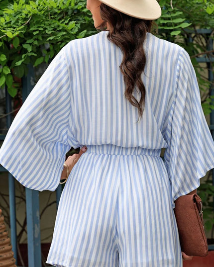 Bow Striped Kimono Sleeve Romper