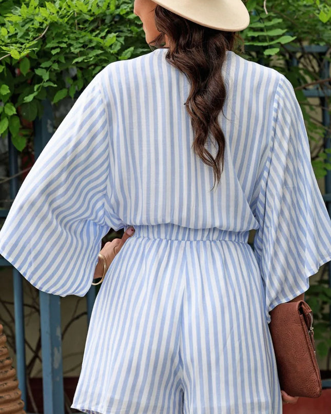 Bow Striped Kimono Sleeve Romper