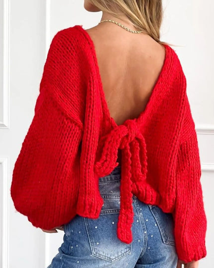 Tied Drop Shoulder Cardigan Red