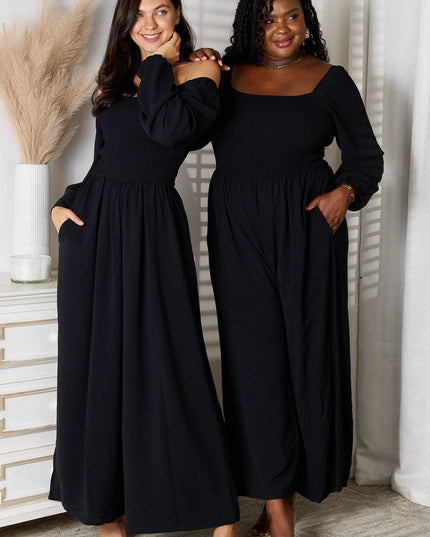 Double Take Square Neck Jumpsuit with Pockets Black