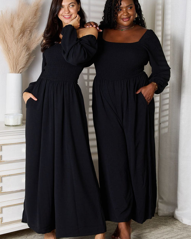 Double Take Square Neck Jumpsuit with Pockets Black