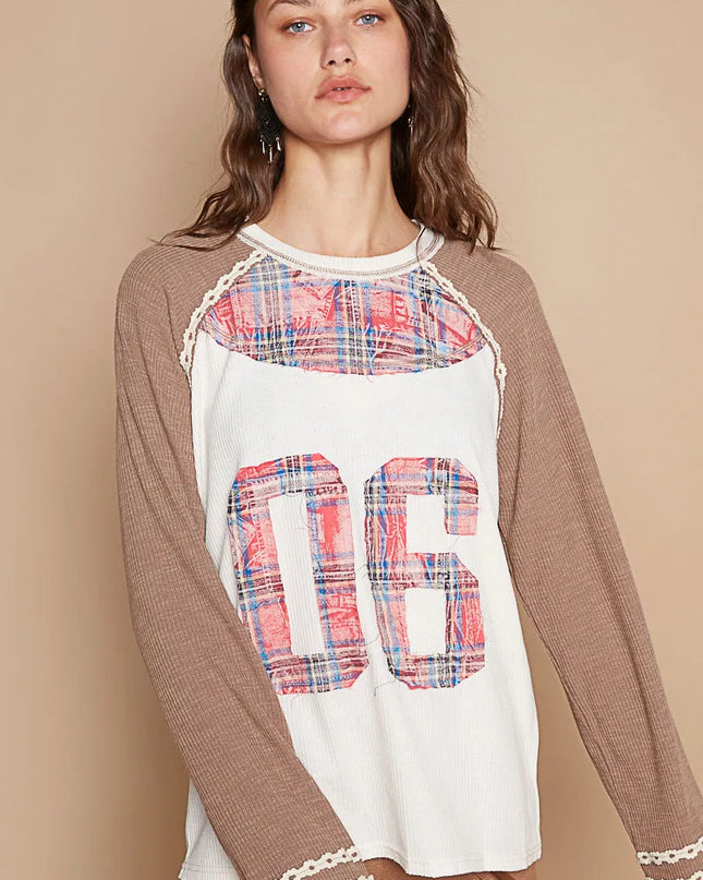 POL Plaid Number 06 Raglan Sleeve T-Shirt