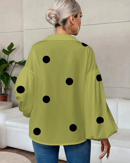 Polka Dot Balloon Sleeve Blouse