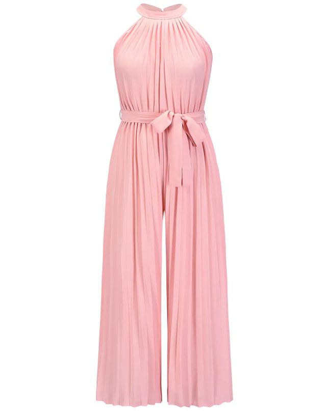 Cutout Tied Pleated Sleeveless Jumpsuit