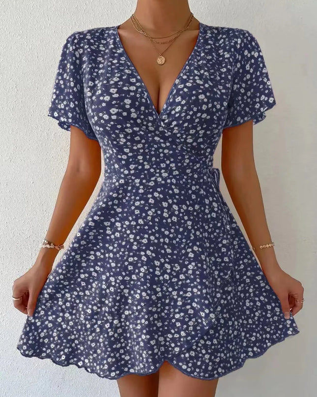 Floral Flutter Sleeve Wrap Mini Dress