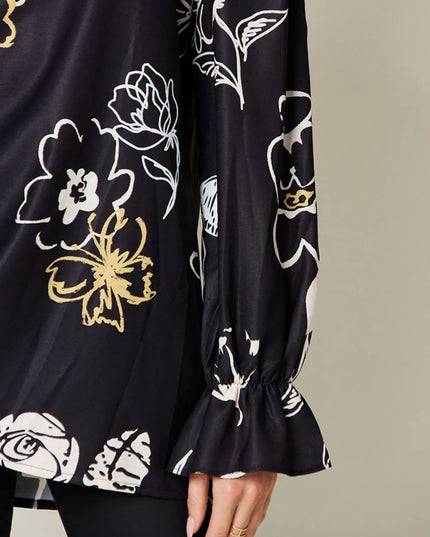 Double Take Full Size Printed Flounce Sleeve Blouse