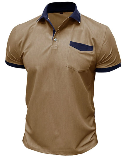 Men's Contrast Collar Pocket Polo Shirt Khaki