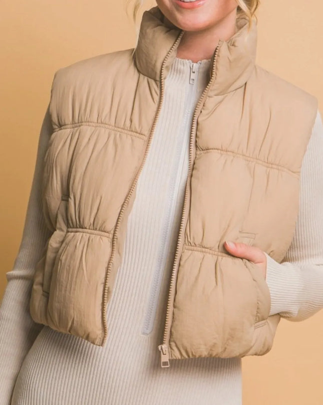 Love Tree Zip Up Turtleneck Cropped Vest Coat