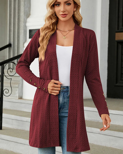 Open Front Long Sleeve Cardigan Burgundy