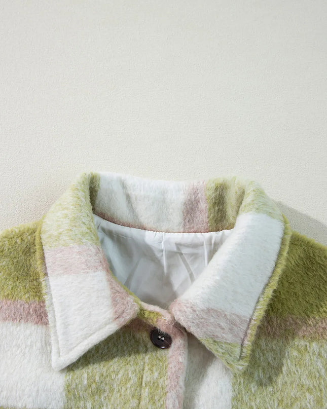 Pocketed Plaid Collared Neck Shacket