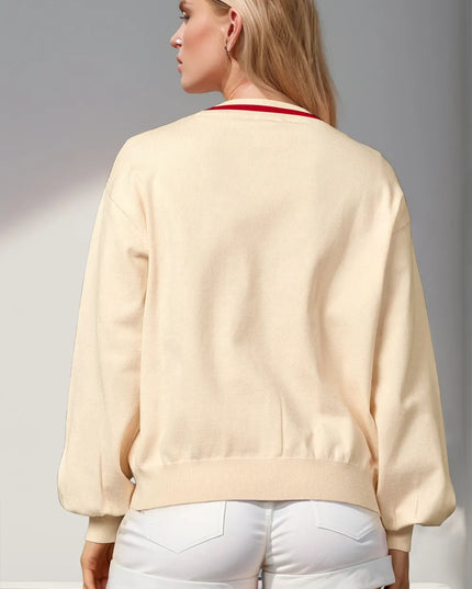 Double Take Full Size Nutcracker Sequin Bow Decor Cardigan