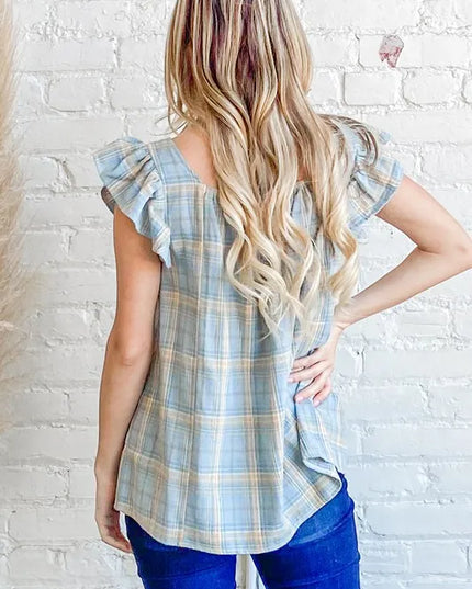 And The Why Plaid Print Smocked Detail Ruffle Baby Doll Top