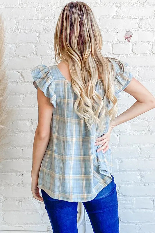 And The Why Plaid Print Smocked Detail Ruffle Baby Doll Top