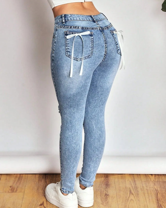 Distressed Skinny Jeans with Bow Back 