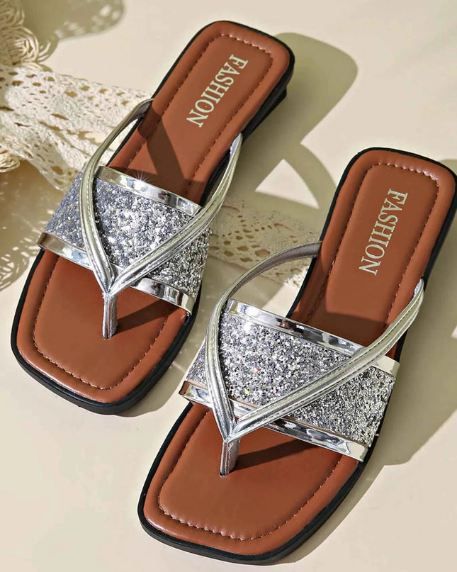 Glitter Cross-Strap Sandals