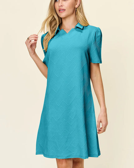Double Take Full Size Texture Collared Neck Short Sleeve Dress