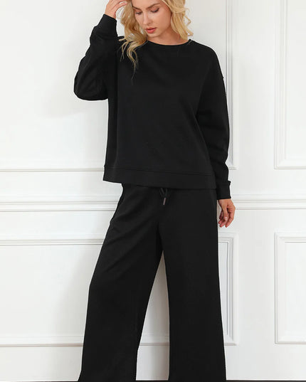 Double Take Full Size Textured Long Sleeve Top and Drawstring Pants Set