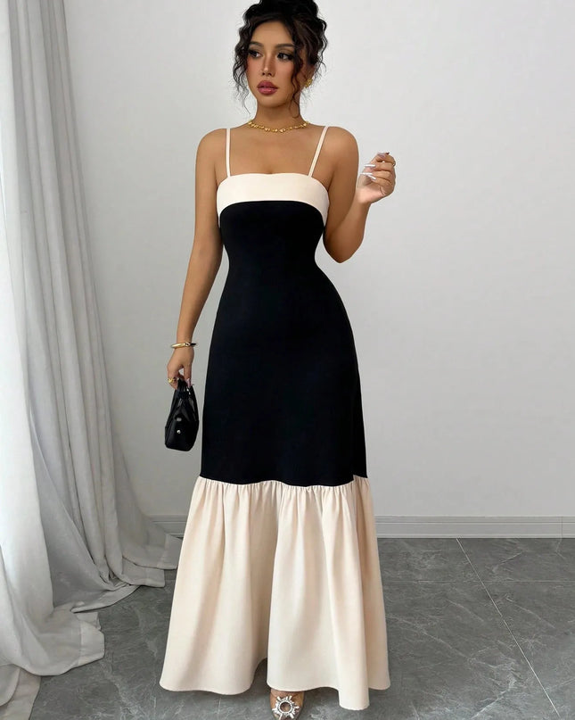 Two-Tone Spaghetti Strap Maxi Dress