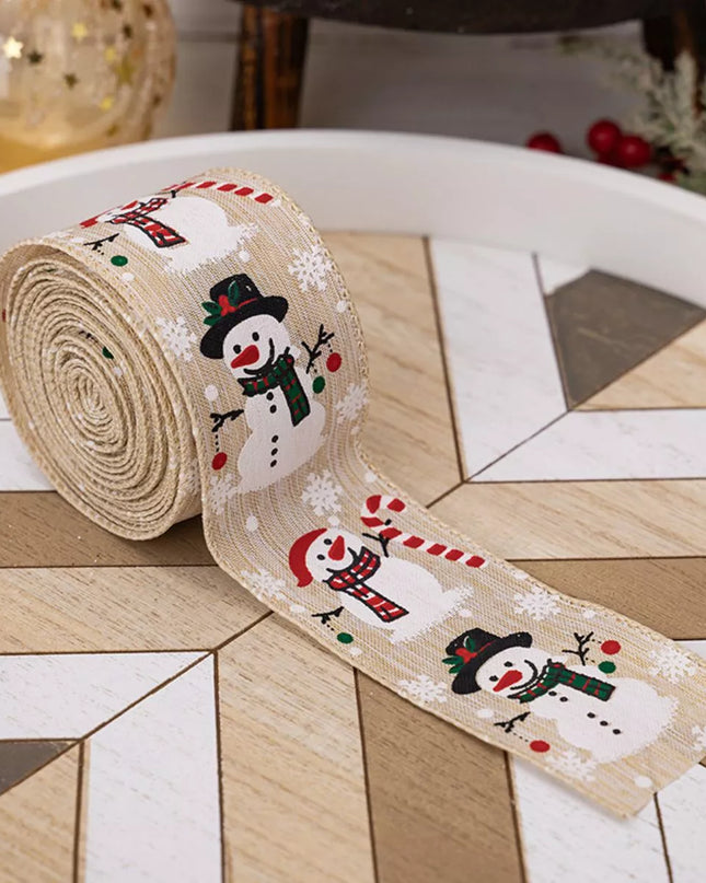 Christmas Snowman Decorative Ribbon Khaki One Size