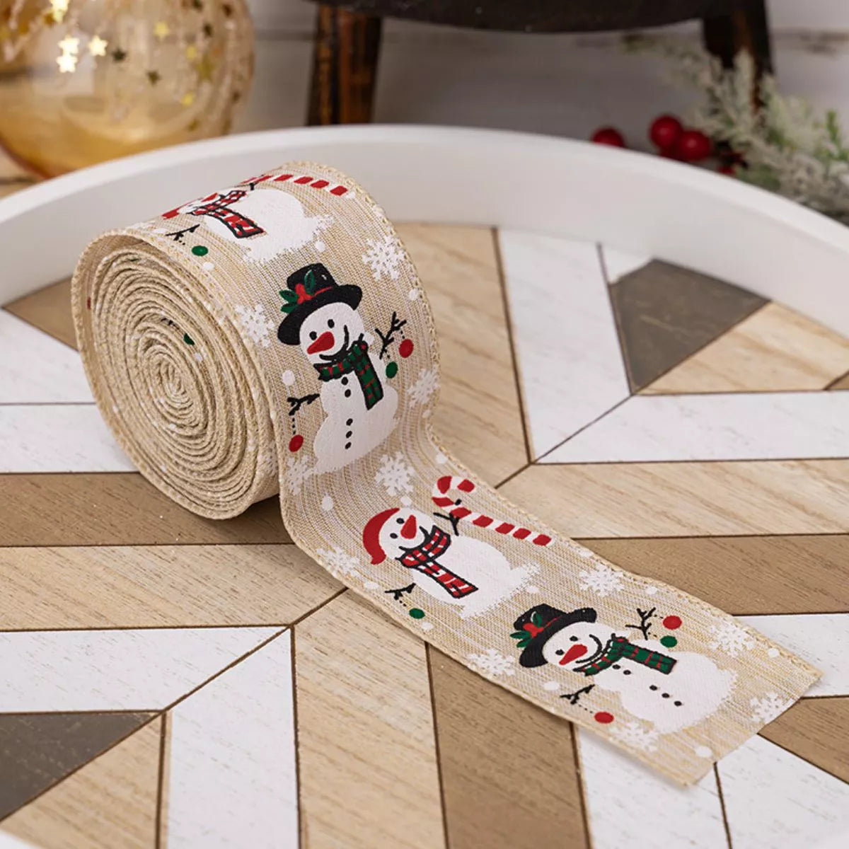 Christmas Snowman Decorative Ribbon Khaki One Size