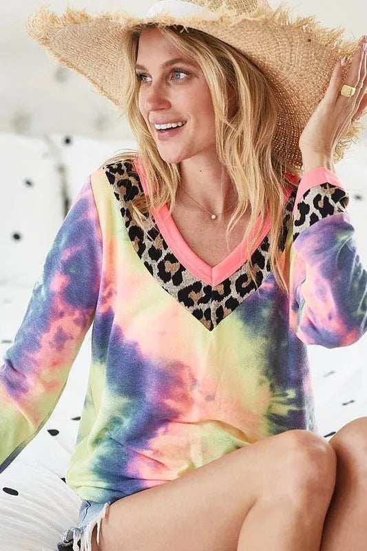 BiBi Tie Dye Terry V-Neck Top