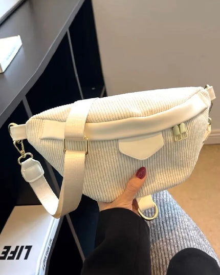 Zenana Corduroy Crossbody Bag with Removable Strap Ivory One Size