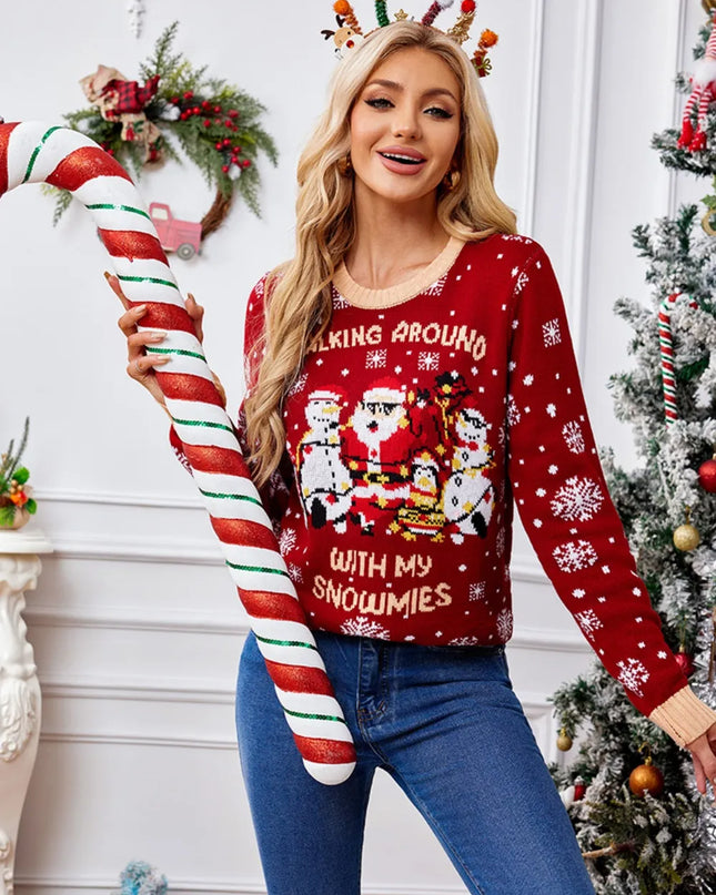 Christmas Pattern Round Neck Long Sleeve Sweater