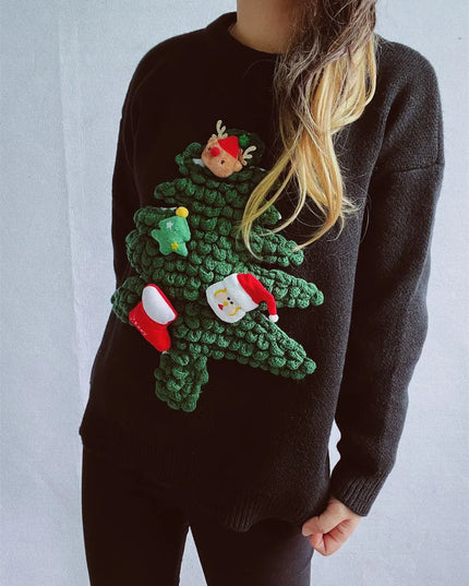 Christmas Tree Round Neck Long Sleeve Sweater