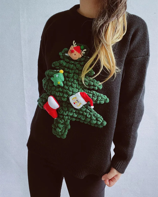 Christmas Tree Round Neck Long Sleeve Sweater