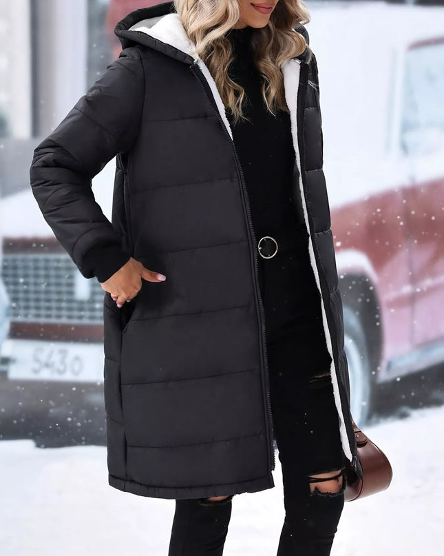 Quilted Zip Up Puffer Coat with Hood