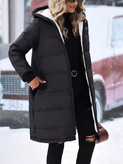 Quilted Zip Up Puffer Coat with Hood