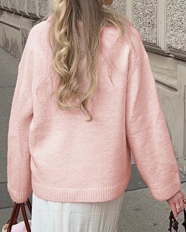 Ribbed Round Neck Dropped Shoulder Sweater