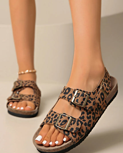 Leopard Double Buckle Sandals 