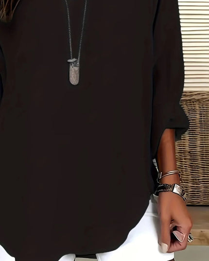 Notched Long Sleeve Casual Blouse