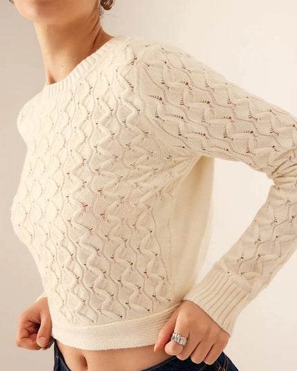 Cutout Bow Back Texture Round Neck Sweater