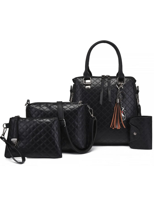 4-Piece PU Leather Bag Set with Tassel Detail