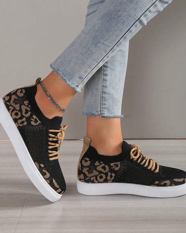 Lace-Up Leopard Flat Sneakers 