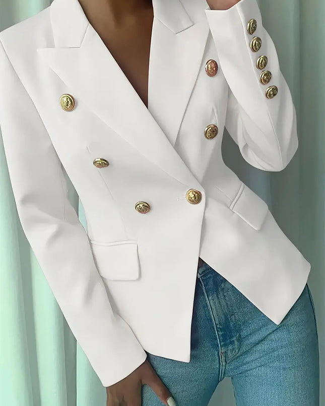 Decor Button Lapel Collar Blazer White