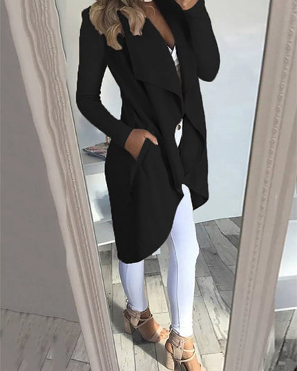 Full Size Lapel Collar Long Sleeve Coat Plus Size Black