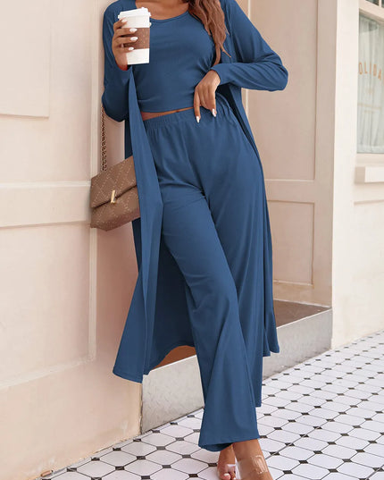 Drawstring Tank, Long Sleeve Cover Up and Pants Set Navy