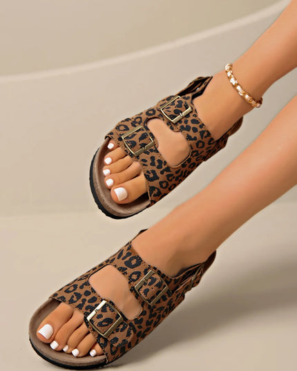 Leopard Double Buckle Sandals 